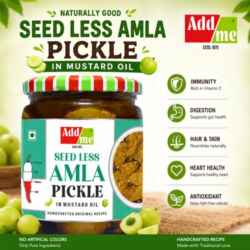 Vista 5 de Add me Hecho en casa Amla Pickle sin semillas Amla Ka Achar - 500gm tarro de cristal