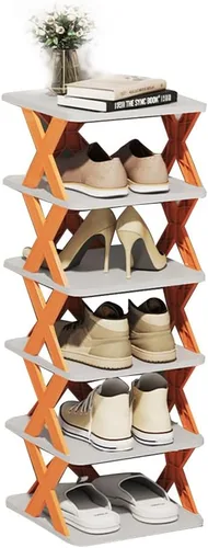 Vista 8 de Organizador de almacenamiento de zapatos de varias capas, zapatero estrecho y vertical, pequeño soporte vertical para zapatos, organizador
