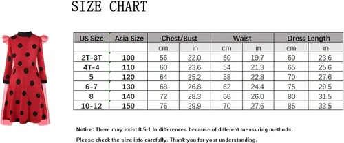 Vista 3 de ReliParty Ladybug Dress for Girls with Mask and Bag Costume for Kids Long sleeves Dress Up Costume