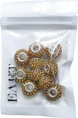 Vista 4 de RUBYCA Cuentas grandes de cristal checo con agujero grande para pulseras europeas (10 unidades, oro, 0.591 in)