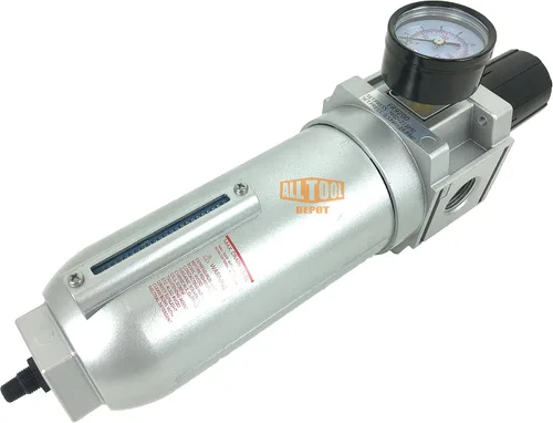 Vista 3 de Regulador de filtro de aire comprimido en línea NPT de 1 pulgada NPT SUPER DUTY Combo Piggyback, cuenco de metal, elemento de 5 micrones, ajustable