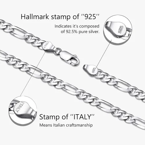 Vista 4 de PROSTEEL 925 Sterling Silver Cuban Link Chain Necklace, Dainty Figaro Chains, Solid & Shiny, 3mm5mm, 14-28 inch, Come Gift Box