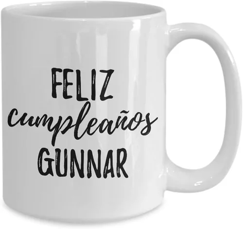 Vista 2 de Feliz Cumpleanos Gunnar Mug Spanish Happy Birthday Personalized Name Gift Coffee Tea Cup Large 15 Oz