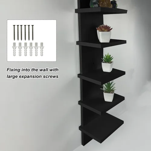 Vista 4 de YEXEXINM Paquete de 2 estantes de pared de 5 niveles, acabado laminado liso y estrecho, montaje de pared de columna vertical, organizador flotante
