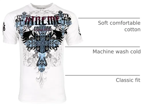 Vista 4 de Xtreme Couture por Aflicción Hombres Camiseta Classic Crest Biker MMA Gym S-4X $40 Blanco