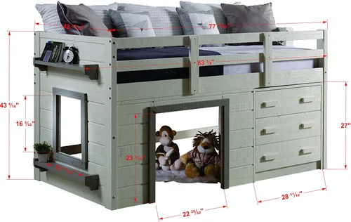 Vista 13 de DONCO Kids Sweet Dreams - Cama tipo loft baja con acabado blanco y gris