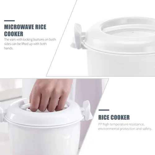 Vista 3 de OSALADI - Arrocera para microondas, pequeño recipiente portátil de grado alimenticio de 1-2 litros para arroz, verduras, sopas, fideos, cocina