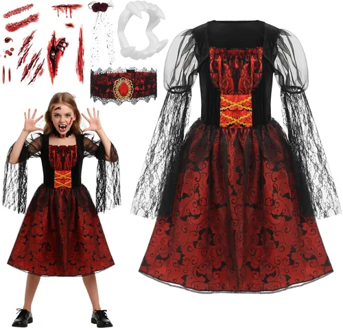 Vista 2 de Disfraz de vampiro de Halloween para niñas, disfraz con clip para el cabello