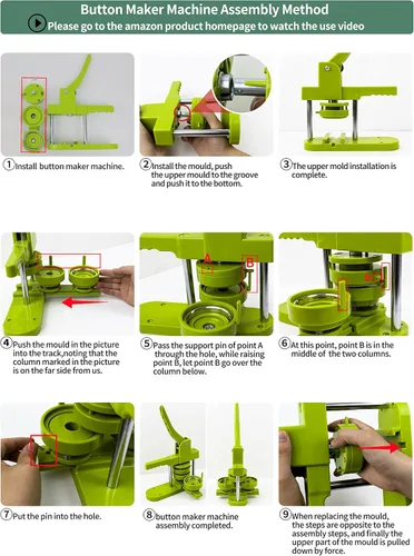 Vista 6 de Molde para Hacer Botones Happizza 2.25 pulgadas/58mm, Molde para Botones de Matriz Intercambiable Adecuado para Máquina para Hacer Botones de Carril