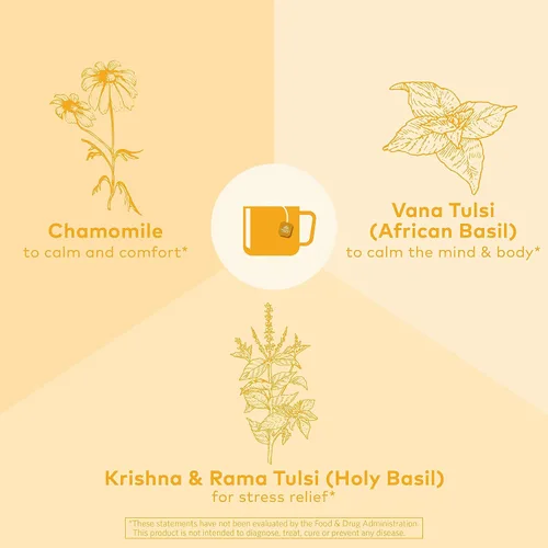 Vista 4 de Organic India Tulsi - Bolsas de té de manzanilla y miel - Té de hierbas para aliviar el estrés y calmar, apoyo inmunológico, adaptógeno, sin gluten