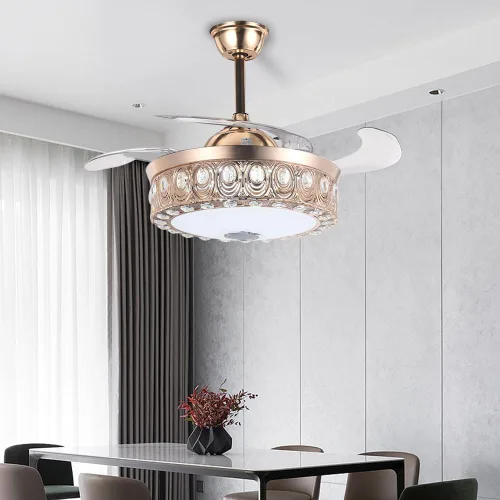 Vista 6 de A Million Ventilador de techo moderno con luz y control remoto, ventiladores de techo retráctiles dorados de 42 pulgadas con altavoz Bluetooth de 3