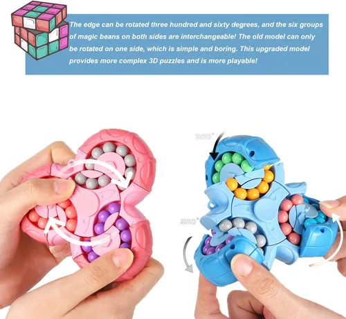 Vista 5 de YUDANSI Juguete de rompecabezas de frijol mágico, cubo giratorio 2 en 1, cubo mágico giratorio, regalo para niños y niñas de 3 años, 5-7, 8-12