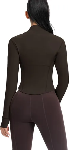Vista 82 de AVGO Chaquetas de entrenamiento recortadas para mujer, con cremallera, ajustadas, atléticas, con agujeros para el pulgar