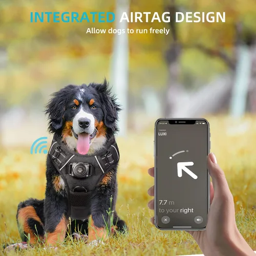 Vista 2 de AirTag - Arnés para perro, chaleco integrado para perro con soporte 100 % impermeable, arnés reflectante sin tirones y estrangulamiento para perro