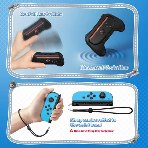 Vista 8 de [Switch 1/2 Compatible] FASTSNAIL Grips for Nintendo Switch 2(2025)/1&OLED for Joy-Con 2, Wear-Resistant & Anti-Slip Controller Grips Handle Kit