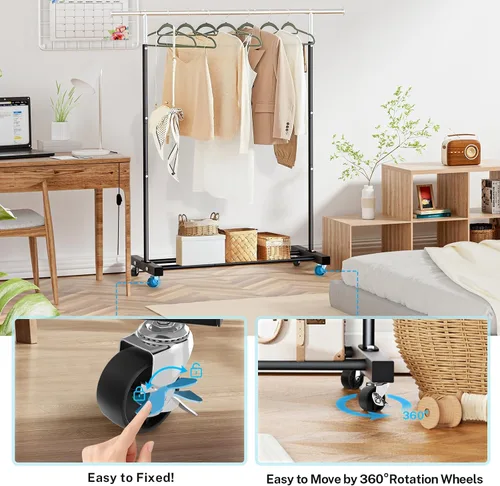 Vista 4 de VICERII Perchero para ropa, perchero resistente de 55.51 pulgadas con ruedas y estante inferior, con capacidad de 130LB, percheros para colgar ropa