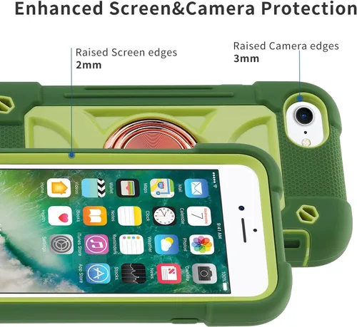 Vista 7 de Funda para iPhone Se3/iPhone Se2, iPhone 6/6S, iPhone 7/iPhone 8 de 4.7 pulgadas con soporte de anillo, con 2 protectores de pantalla resistentes