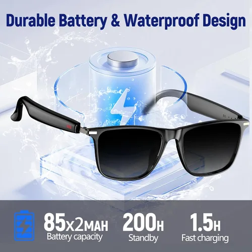 Vista 4 de Lentes inteligentes AI con ChatGPT, lentes Bluetooth, traducción en 129 idiomas, para reproducción de música, llamadas manos libres, impermeable
