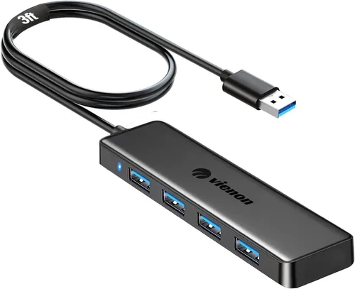 Vista 9 de Concentrador USB 3.0, VIENON USB Hub con 4 Puertos USB 3.0 Hembra, Divisor USB Extensor USB para PC, Portátil, Xbox, PS4/5, Unidad Flash, HDD