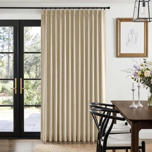 Vista 17 de Cortinas plisadas de lino totalmente opacas beige de 72 pulgadas de largo
