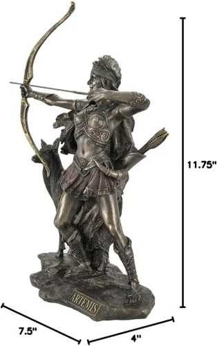 Vista 8 de Veronese Design 12 1/4 pulgadas Artemis Diosa de la caza y el desierto Escultura griega de resina fundida en frío con acabado de bronce