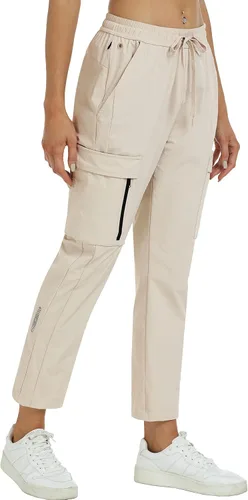 Vista 2 de MoFiz Pantalones de senderismo para mujer de secado rápido ligeros pantalones de tobillo con bolsillos