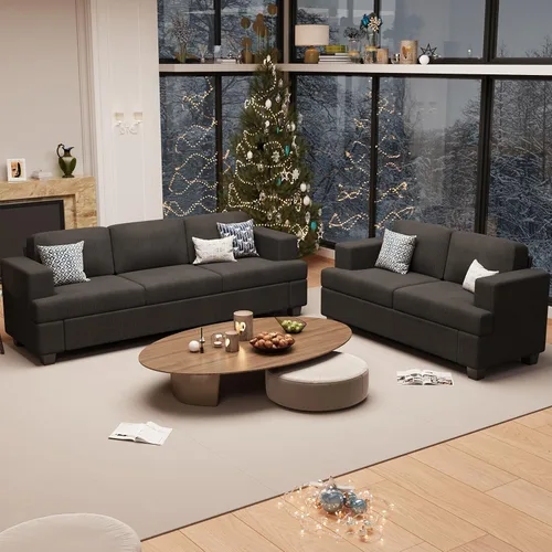 Vista 31 de Fiona's magic Juego de sofá de 6 plazas, juego de 3 piezas cómodo sofá con otomán, sofá de asientos profundos para sala de estar, sofá cama moderno