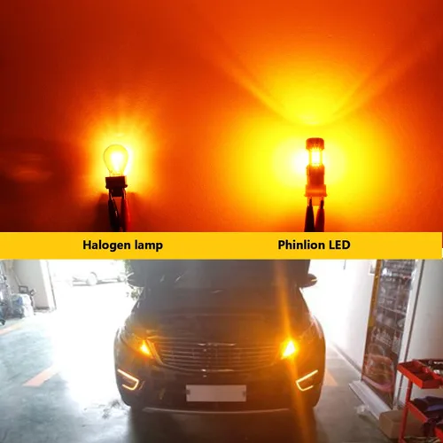 Vista 6 de PHINLION 3157 4157 Bombillas LED de señal de giro, 3200 lúmenes, superbrillantes, 12 V, 3057, 3457na, 4157na, 3157na, color amarillo ámbar, repuesto
