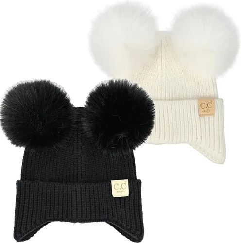 Vista 50 de Funky Junque Gorro de invierno con doble pompón para bebé de 0 a 12 meses, bonito gorro de punto acogedor para clima frío Patrón de tejido