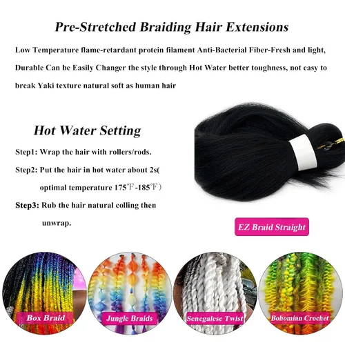 Vista 5 de Pelo trenzado corto 1B negro preestirado Extensiones de pelo trenzado para niños para trenzas de caja sin nudos, pelo trenzado preestirado de 16