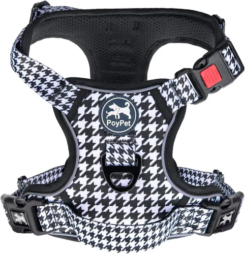 Vista 14 de PoyPet - Arnés de perro sin tirones, arnés reflectante con 2 clips delanteros y traseros y asa de fácil control para perros pequeños, medianos