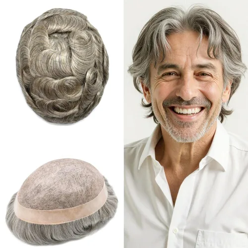 Vista 109 de Mens Toupee Hair Piece Real Human Hair Fine Mono Toupee para hombres Sistema de reemplazo de cabello para hombre Postizo Protesis Capilar Para