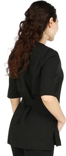 Vista 2 de Dylan - Bata de salón profesional con cremallera de diamantes de imitación, chaqueta de estilista, uniforme de cosmetología, a prueba de lejía