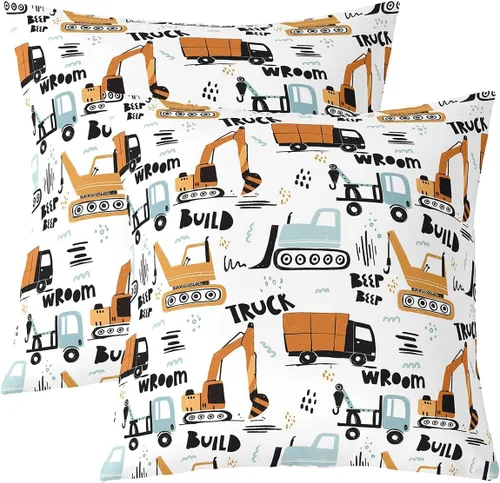 Vista 11 de Juego de 2 fundas de almohada de construcción de 16 x 16 pulgadas, fundas de almohada suaves para camiones, fundas de cojín para sala de estar