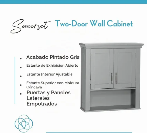 Vista 5 de RiverRidge - Somerset - Gabinete de almacenamiento de baño de dos puertas, color gris, Set 1 Estante de exhibición abierto, estante