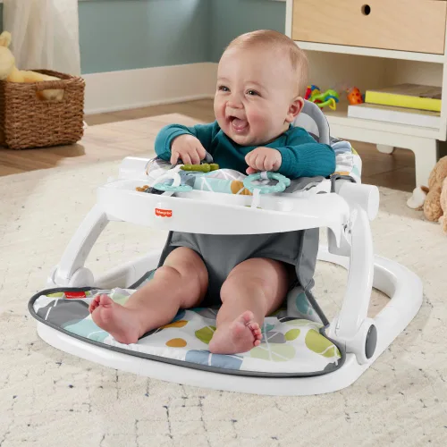 Vista 2 de Fisher-Price - Silla portátil para bebé Sit-Me-Up con bandeja para bocadillos, juguetes de actividad sensorial para recién nacidos y almohadilla