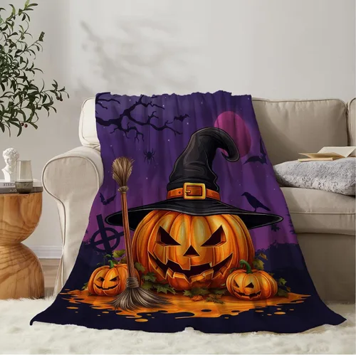 Vista 17 de YeeJu Manta de Halloween de calabaza espeluznante vintage para bebé y mascota, acogedora, suave y mullida, manta de forro polar de felpa para sofá