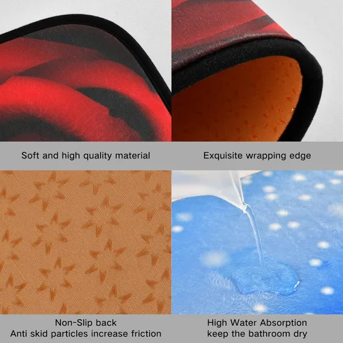 Vista 3 de Juego de 2 tapetes de cocina con rosas rojas, color rojo rosa, suave, antifatiga, juego de tapetes de cocina color negro con flores antideslizantes