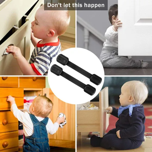 Vista 6 de Viaky - Paquete de 8 cerraduras negras de seguridad para niños, correas ajustables a prueba de bebés para cajones, horno, refrigerador, asiento