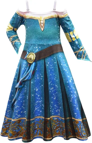 Vista 2 de Vestido de princesa para niñas pequeñas, disfraz de Mérida, vestido de fiesta de carnaval, disfraz de Hallowen Cosplay