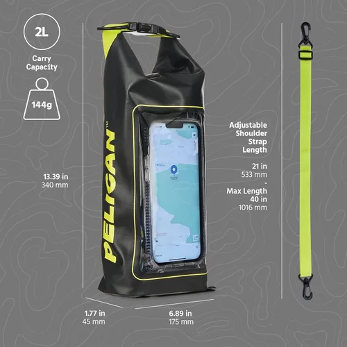Vista 6 de Pelican Marine Bolsa impermeable IP68 de 2L con rollo superior - Mochila impermeable con funda/bolsa para teléfono - Accesorios para canotaje
