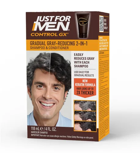 Vista 8 de Just for Men Control GX Champú y Acondicionador Reductor de Canas 2 en 1, Color Gradual del Cabello con Queratina para un Cabello más Fuerte, Grueso