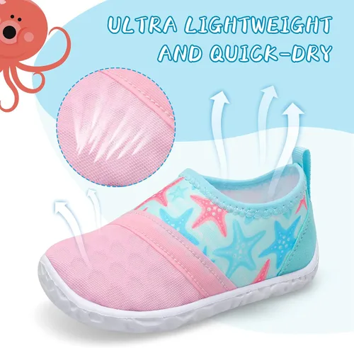 Vista 2 de shopUAL Zapatos de agua para niños y niñas, calcetines acuáticos para la playa, zapatos de agua descalzos para caminar, zapatos de agua de secado
