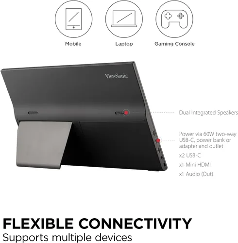Vista 5 de ViewSonic VA1655 Monitor IPS portátil de 15.6 pulgadas 1080p con ergonomía móvil, USB-C y HDMI para el hogar y la oficina (renovado)