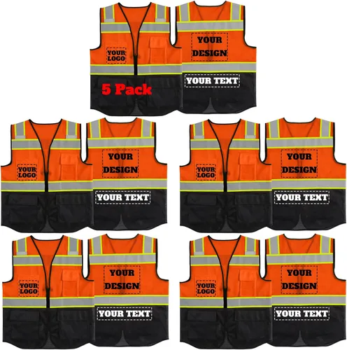 Vista 43 de Chaleco de seguridad reflectante de malla con logotipo personalizado con cremallera Chaleco de alta visibilidad para construcción al aire libre Ropa