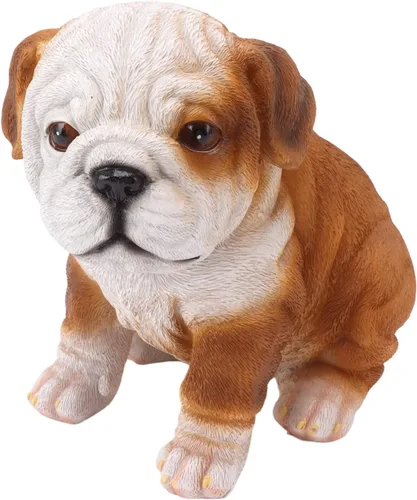 Vista 6 de Estatua de cachorro de bulldog inglés, decoración de escultura de bulldog resistente a la intemperie, encantadora para patio (bulldog sentado)