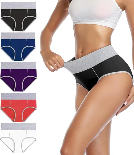 Vista 14 de wirarpa Women's Cotton Underwear High Waist Stretch Briefs Soft Underpants Ladies Full Coverage Panties 5 Pack Beige