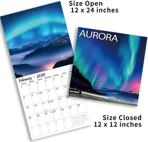 Vista 5 de Calendario de pared 2026, calendario de pared Aurora 2026, 12" x 24" abierto, papel grueso brillante, organizador para el hogar y la oficina