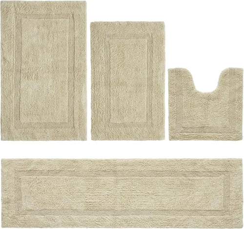 Vista 12 de Better Trends Juego de 4 alfombras de baño de lujo, 100% algodón, suaves, absorbentes de agua, reversibles, lavables a máquina, para decoración