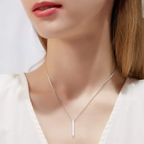 Vista 2 de WINNICACA Collares de barra para mujer, collar de ópalo de plata esterlina para mujer, collar de barra vertical, collar de fe esperanza, amor